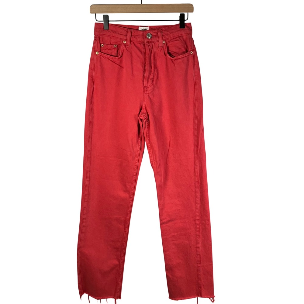 BDG Urban Outfitters Womens Jeans Red High Rise Straight Leg Raw Hem Size‎ 26